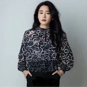 LoveShackFancy Scarlett Metallic Ruffled Semi-Sheer Top